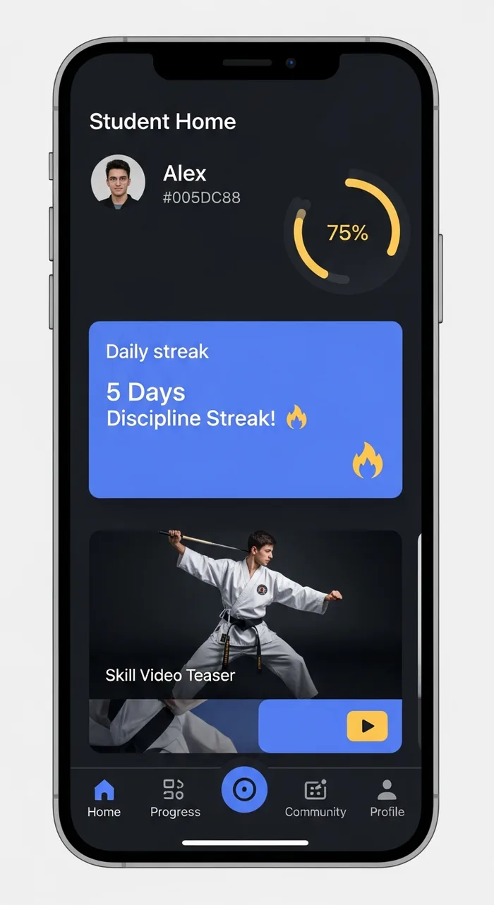 Student and parent dashboard app for martial arts progress tracking